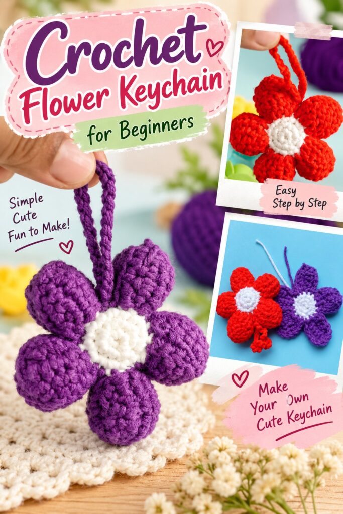 Crochet Flower Keychain for Beginners