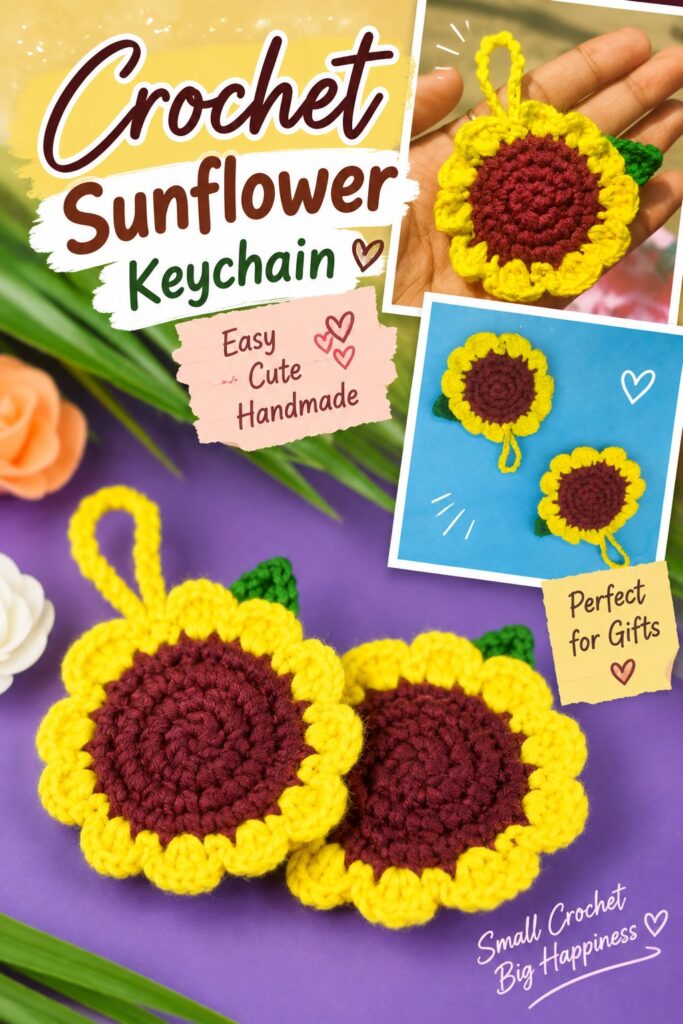 Crochet Sunflower Keychain Crochet Sunflower Keychain