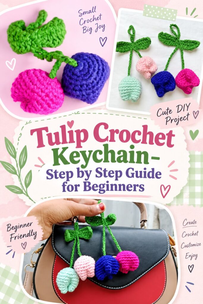 Tulip Crochet Keychain- Step by Step Guide for Beginners