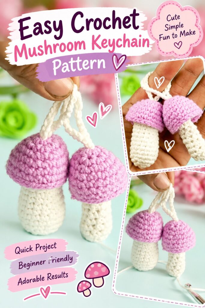 Easy Crochet Mushroom Keychain Pattern
